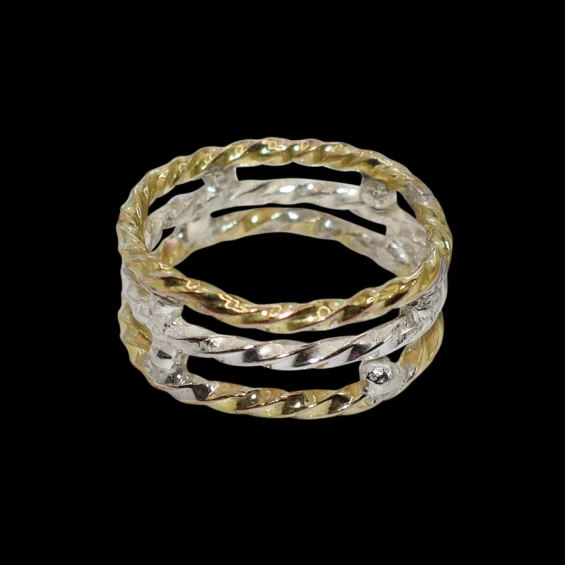 Twisted Gold and Silver Stacked Ring