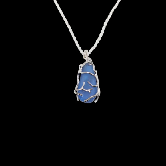 Silver wrapped cobalt sea glass necklace