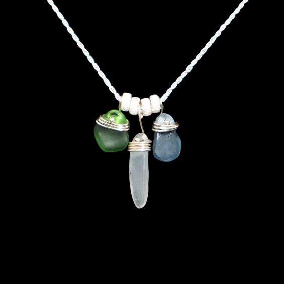 Tri-colored Scottish sea glass necklace
