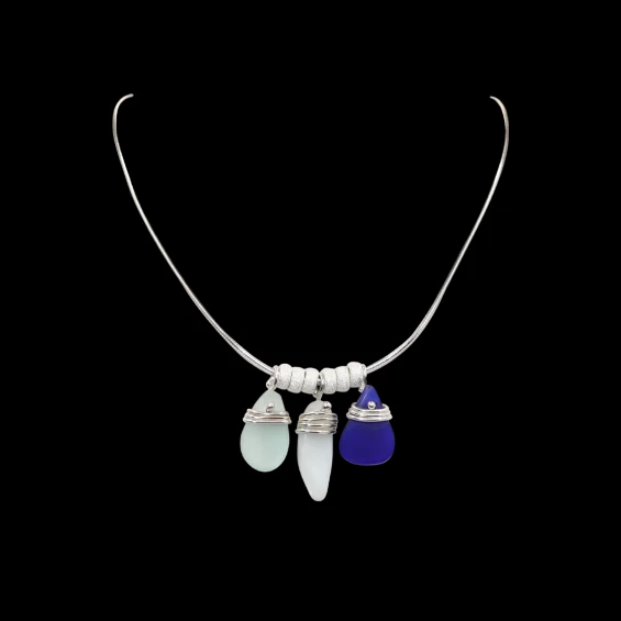 Tri-colored sterling silver sea glass necklace 