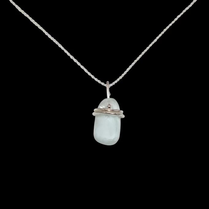 Clear Sea Glass with 3 wraps of sterling silver