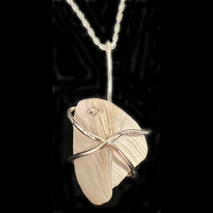 Sea bone with Silver wrap necklace