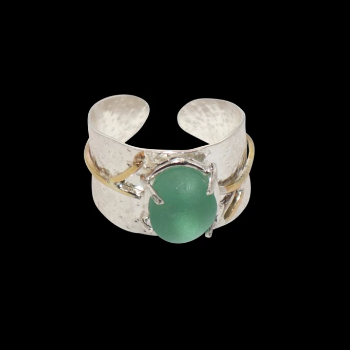 Woman's sterling silver sea glass cuff ring