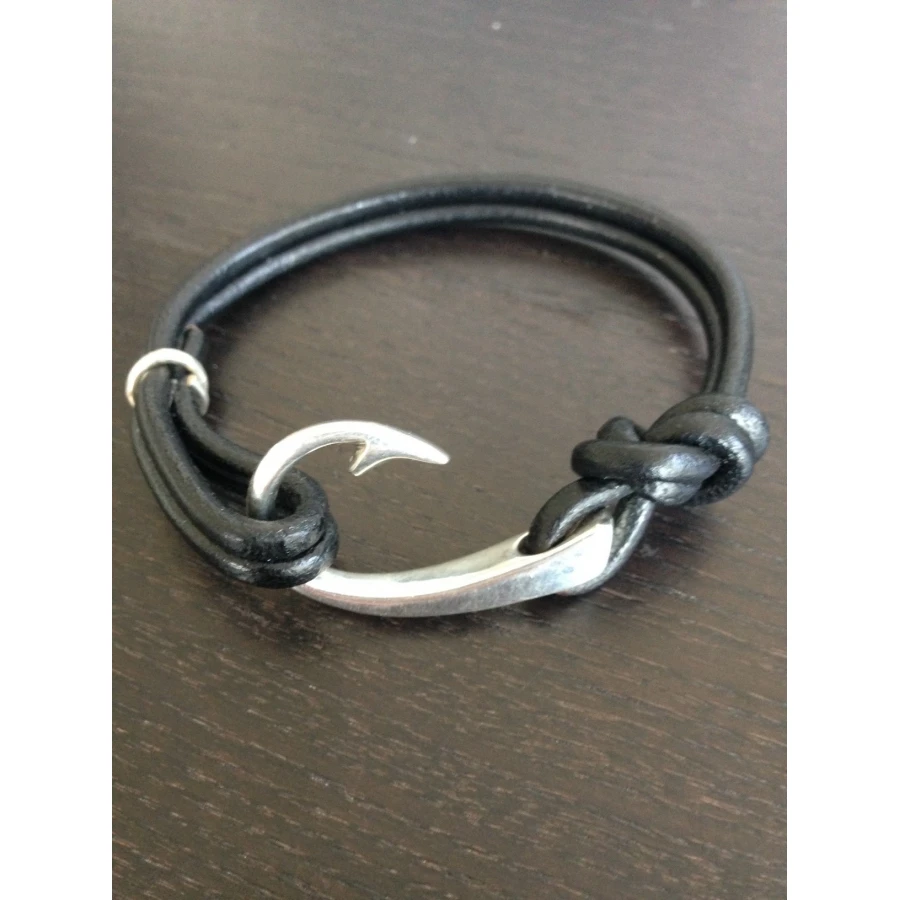 Mens sterling silver fish hook bracelet clearance