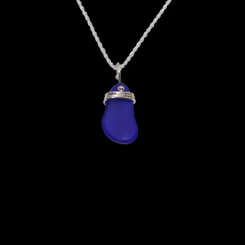 Deep blue sterling silver sea glass necklace