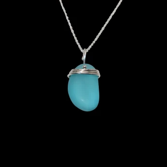 Large blue sea glass necklace