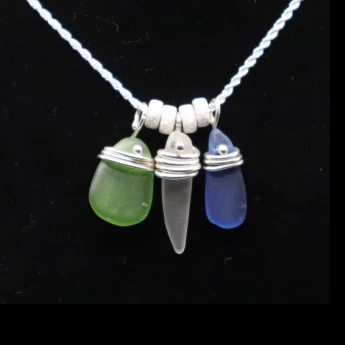 3-colored Scottish sea glass necklace 