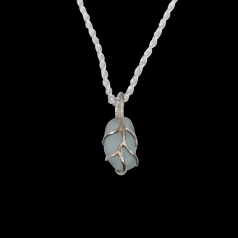 Blue sea glass necklace with sterling silver branches 