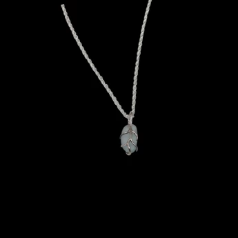 Pale blue Sea glass with silver branches  and sterling rope chain