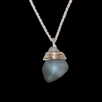 Unique Grey-blue sea glass necklace with sterling silver