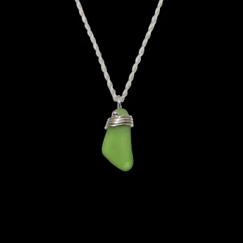 Green sea glass with silver wire accents necklace