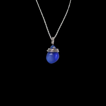 Teardrop cobalt sea glass with sterling silver wraps necklace