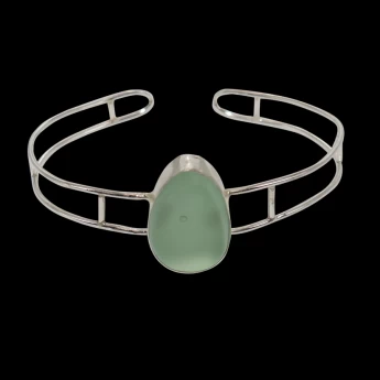 PALE GREEN SEA GLASS IN STERLING SILVER CUFF