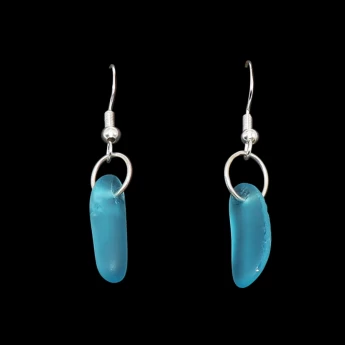 Dangling blue sea glass with sterling silver wires