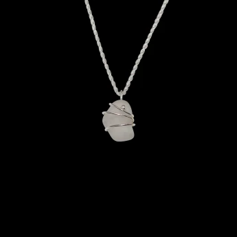 Frosted sea glass necklace with 3 silver wraps