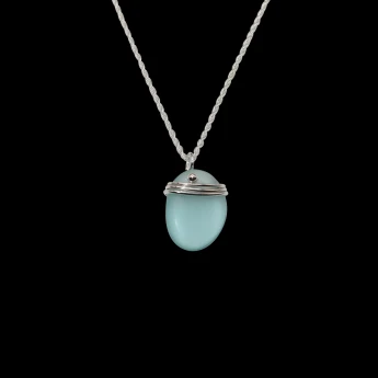 Brilliant Blue sea glass necklace with sterling silver wraps