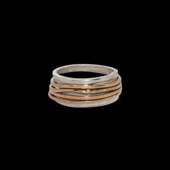 Chunky silver ring with square gold filled wire 
