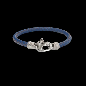 Stainless Steel mariners clasp bracelet with 4mm Cobalt braided leather 