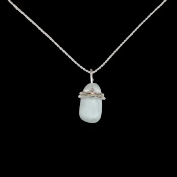 Clear Sea Glass with 3 wraps of sterling silver