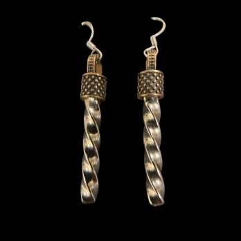 Polished Brass and sterling silver twisted earrings.