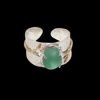 Woman's sterling silver sea glass cuff ring