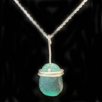 Sterling silver wire wrapped Green sea glass