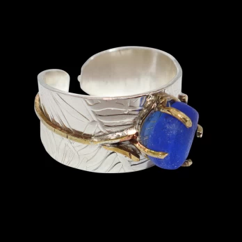 Women's Sterling silver cuff ring with cobalt sea glass