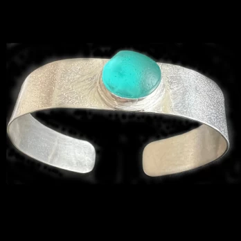 Men's Textured cuff with large aquamarine sea glass