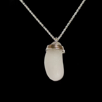 White Sea Glass Sterling Silver wrapped Necklace