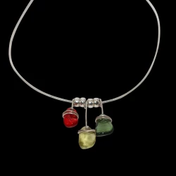 Tri-colored sea glass necklace  with sterling silver wraps