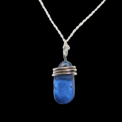 Sterling silver wrapped cobalt sea glass necklace