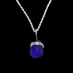 Sterling Silver wrapped small cobalt sea glass necklace