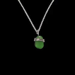 Sterling silver wrapped small green sea glass necklace