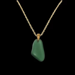 Green sea glass gold chain necklace
