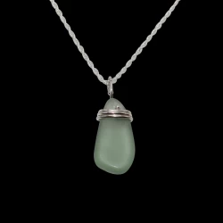 Dark green sea glass silver wrapped necklace