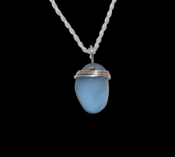 Small light blue oval sea glass necklace