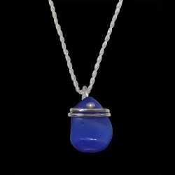 Cobalt sea glass wrapped in sterling silver necklace