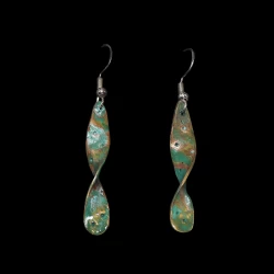 Twisted brass green patina earrings
