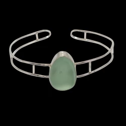 PALE GREEN SEA GLASS IN STERLING SILVER CUFF