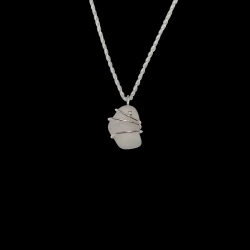 Frosted sea glass necklace with 3 silver wraps