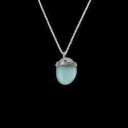 Brilliant Blue sea glass necklace with sterling silver wraps