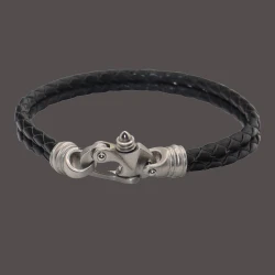 Stainless-Steel Mariners Clasp Braided Leather Bracelet