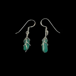 Green sea glass earrings wrapped in silver branches