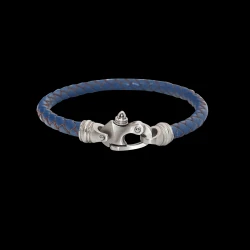 Stainless Steel mariners clasp bracelet with 4mm Cobalt braided leather 