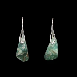 Small polished green Kyanite triangular stone dangle earrings